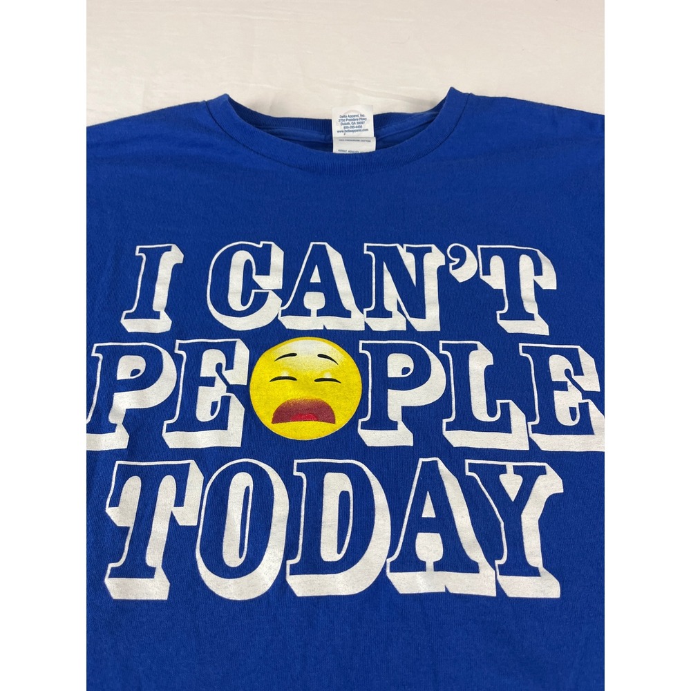Delta Apparel‎ T Shirt Mens XL Blue I Can't People Today Emoji Graphic Tee Humor